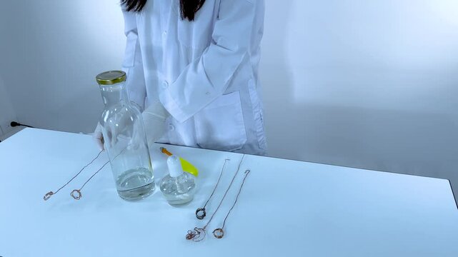 Chemical Experiment with Glassware and Tools