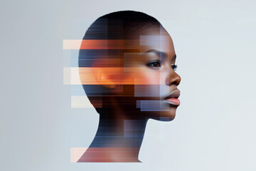 Digital glitch effect on futuristic portrait
