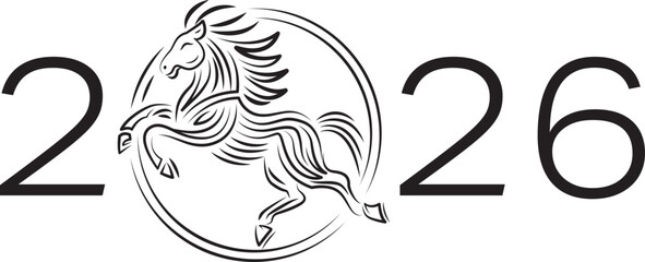 2026, year of Horse, line art , outline , simple linear
