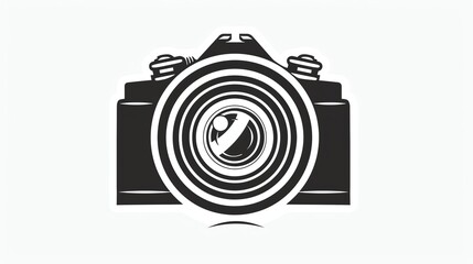 A black and white illustration of a camera.