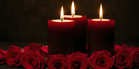 candles and rose petals valentine day.
