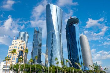 The skyline of Doha city center early morning, Qatar