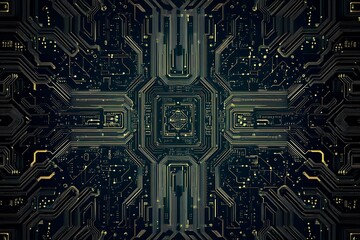 Abstract close-up of a glowing blue digital circuit board, showcasing intricate connections and technological design on a black background.

