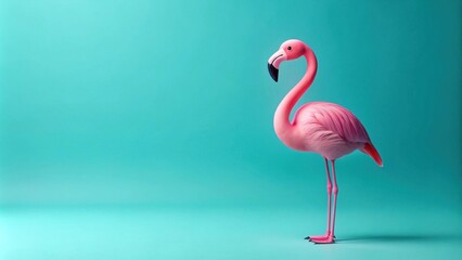 Fototapeta premium Pink Flamingo on Teal Background A Vibrant Summer Scene
