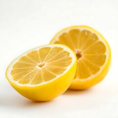 close up of lemon and lemon slices in isolated white beckground, generative ai