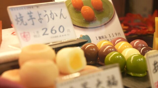 View of colourful candy in shop window, Tokyo, Honshu, Japan