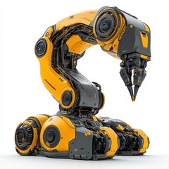 Fototapeta premium Futuristic Industrial Robot Arm with Yellow Accents