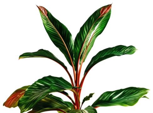 Vibrant tropical plant with striking green leaves on white background, showcasing nature's beauty.