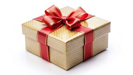 Obraz premium Gold Gift Box with Red Ribbon