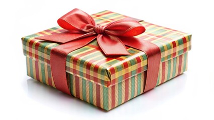 Wrapped Gift Box with Red Ribbon Bow