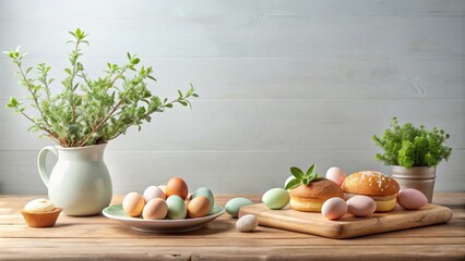 Pastel Eggs and Sweet Treats Festive Spring Tabletop Scene