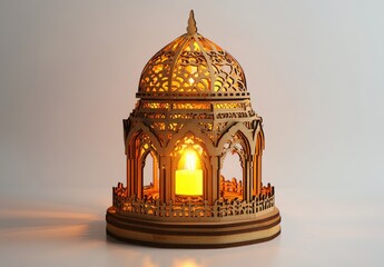 Fototapeta premium Intricate Wooden Lantern with Warm Glow for Cozy Atmosphere
