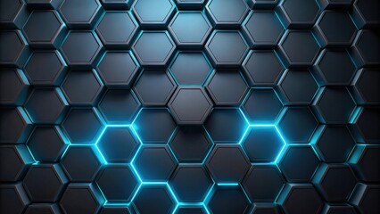 Fototapeta premium Abstract Dark Hexagon Pattern with Bright Blue Illumination