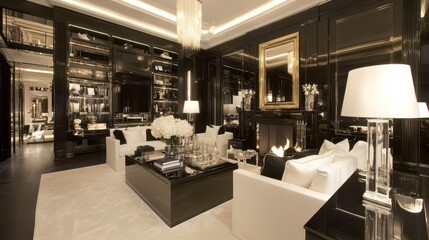 Elegant Dark Interior Design with White Furniture