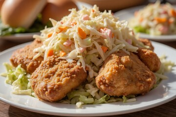 A Plate of Fried Chicken and Coleslaw.