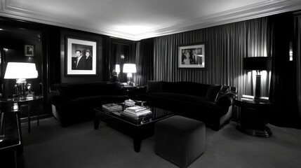 Elegant Dark Living Room Interior Design with Velvet Furniture