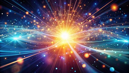 Fototapeta premium Abstract Cosmic Energy Burst Vibrant Light Trails and Sparkling Dust