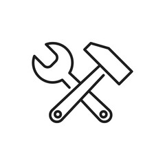 This outline icon represents essential tools used in construction and renovation, featuring items like a wrench and hammer that symbolize the artistry and technical skill required in these industries