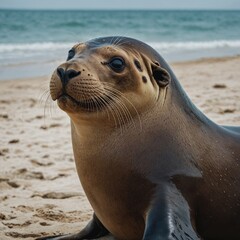 Obraz premium Sea lion for an adorable beachside portrait.