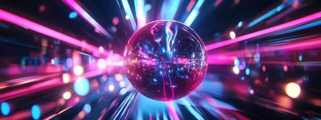 Obraz premium Disco ball in neon color. Selective focus.