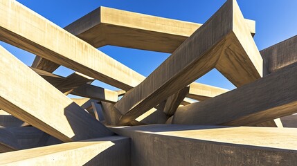 Fototapeta premium Concrete beams form complex outdoor structure, art