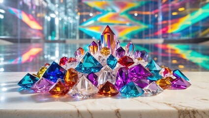 Fototapeta premium multicolored luxury crystals and gemstones sparkles under dazzling light, creating a mesmerizing display of brilliance, reflection, and exquisite beauty