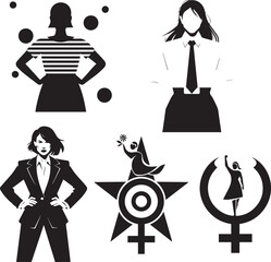 Set of Empower Women: A Black and White Celebration of Strength, Equality, and Unity - Rise Up for Gender Empowerment on International Women&rsquo;s Day