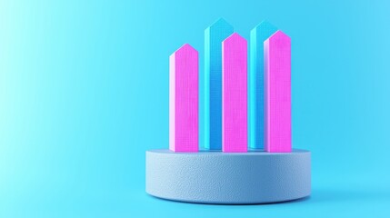 Colorful 3D Graph with Bars on Blue Background