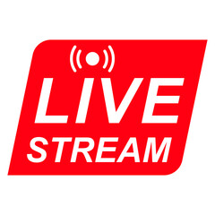 Live Stream icon. Rounded Rectangle Red Play icon of live streaming, broadcasting online stream. Lower third template for tv, shows, movies and live performance. Vector design 