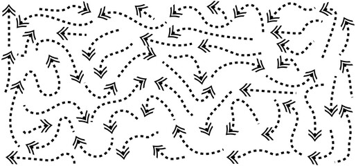 Hand-drawn Doodle arrows icon set or graphics collection. Pointer icons. Pointer graphic symbols. Sketch arrow design for business plan and education. Vector illustration.