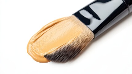 Fototapeta premium Makeup foundation and brush,Collection of skin foundation bottles in different shades and swatch of beige liquid foundation,makeup essentials,Cushion Foundation,copy space.