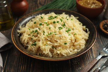 A bowl with traditional German Sauerkraut	