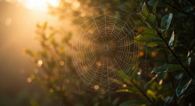 spider web with dew drops, dewdrops on Spider webs on jungle with nature - Powered by Adobe