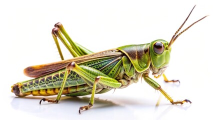 Green Grasshopper on White Background