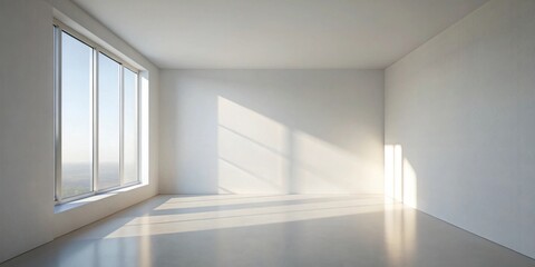 Obraz premium Sunlit Empty Room with Large Window and White Walls