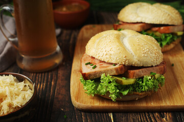 Leberkaessemmel sandwich - traditional fast food snack in Germany	