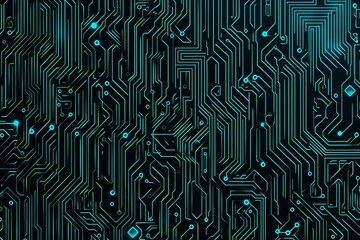 Abstract close-up of a glowing blue digital circuit board, showcasing intricate connections and technological design on a black background.
