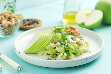 A plate with Waldorf salad, traditional American