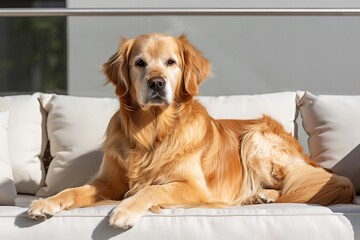 Golden Retriever Dog Posing in Front of a Clear Background with a Gentle, Organic Shadow
