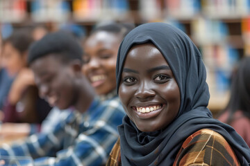 Collaborative Education: Diverse Students Working Together in Library Study Session on College Campus