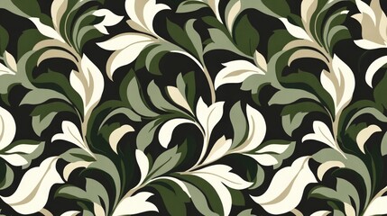 Fototapeta premium Elegant Floral Damask Pattern Design in Green and Cream