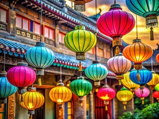 Obraz premium Hue Imperial City Lanterns, Vietnam - Double Exposure Night Photography