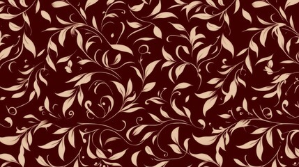 Elegant Floral Design Burgundy and Beige Leaf Pattern