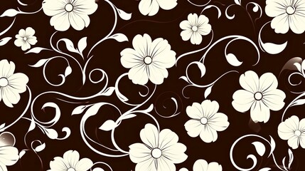 Elegant Floral Design Dark Brown Background Pattern