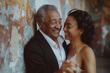 Elderly African American Man Dancing with Joyful Woman at Nursing Home Wall