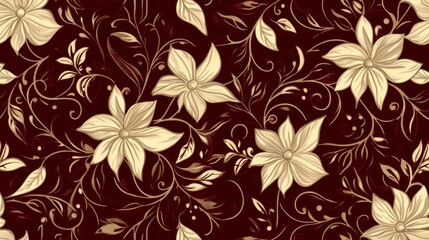 Elegant Floral Design Dark Brown Background with Beige Flowers