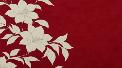 Elegant Floral Design on Red Fabric Background