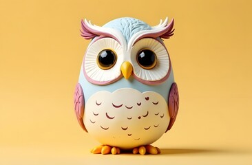 Obraz premium A bright minimalist Easter-themed image featuring Easter Egg painted to resemble cute animal owl