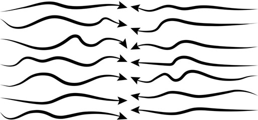 Hand-drawn Doodle arrows icon set or graphics collection. Pointer icons. Pointer graphic symbols. Sketch arrow design for business plan and education. Vector illustration.