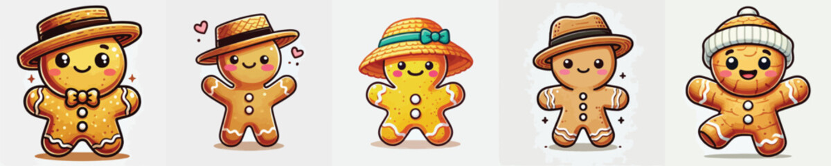 cute gingerbread vector wearing hat